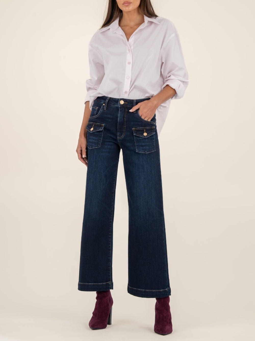 NWT Kut from the Kloth Meg High Rise Wide Leg Size 14/Precious W/Dk Base Wash